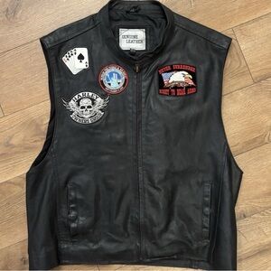 Genuine Leather Black Vest with Patches